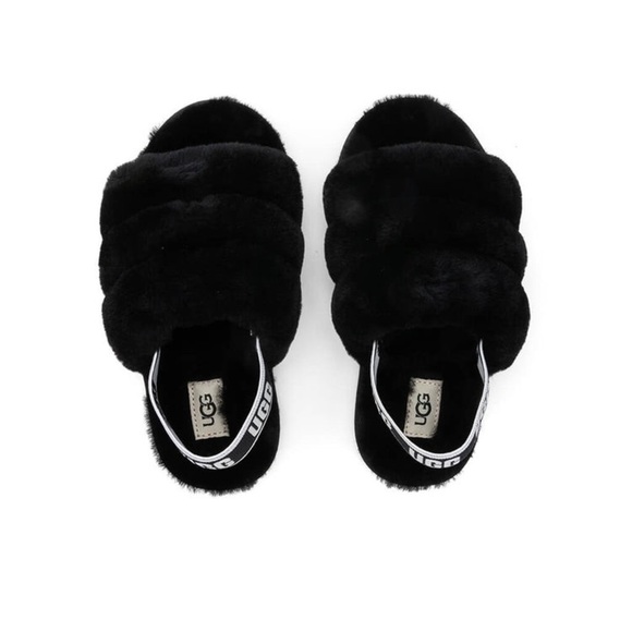 UGG Kids Black Fluff Yeah Slide Fuzzy Slippers‎ Size 12 - Picture 1 of 10